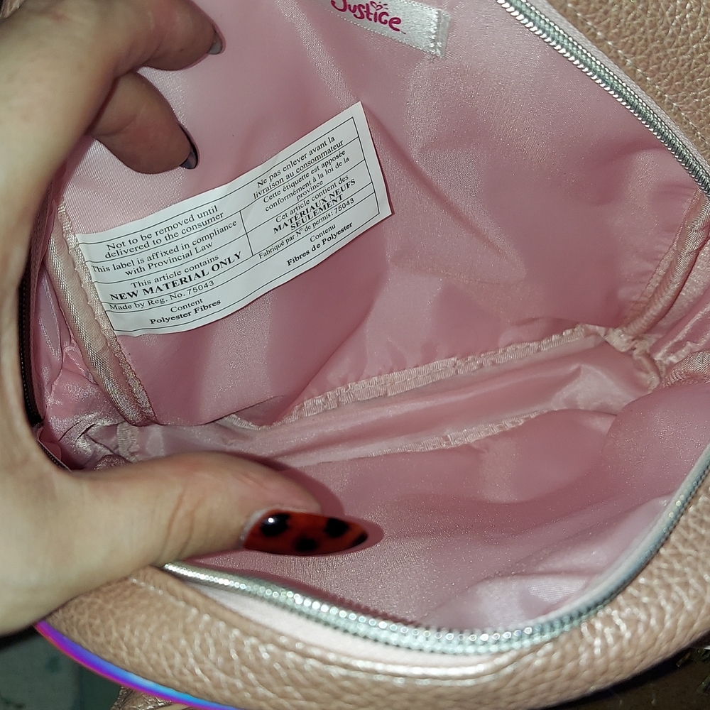 Justice Unicorn Backpack NWOT with Pom Pom "A" front, with attachable pouch. - Picture 9 of 11